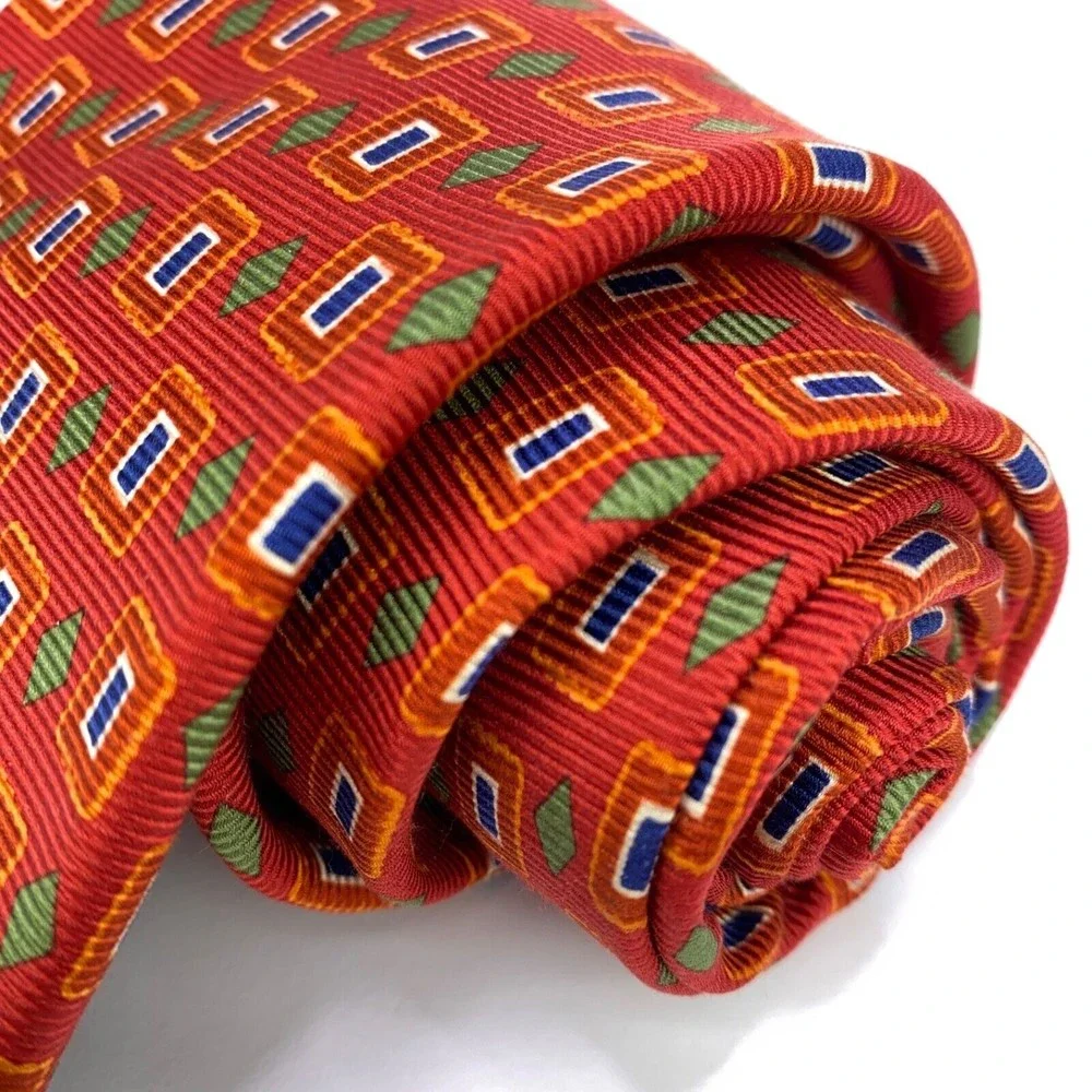 Brooks Brothers Makers Textured Tie Dark Orange Green White Blue Silk Necktie
